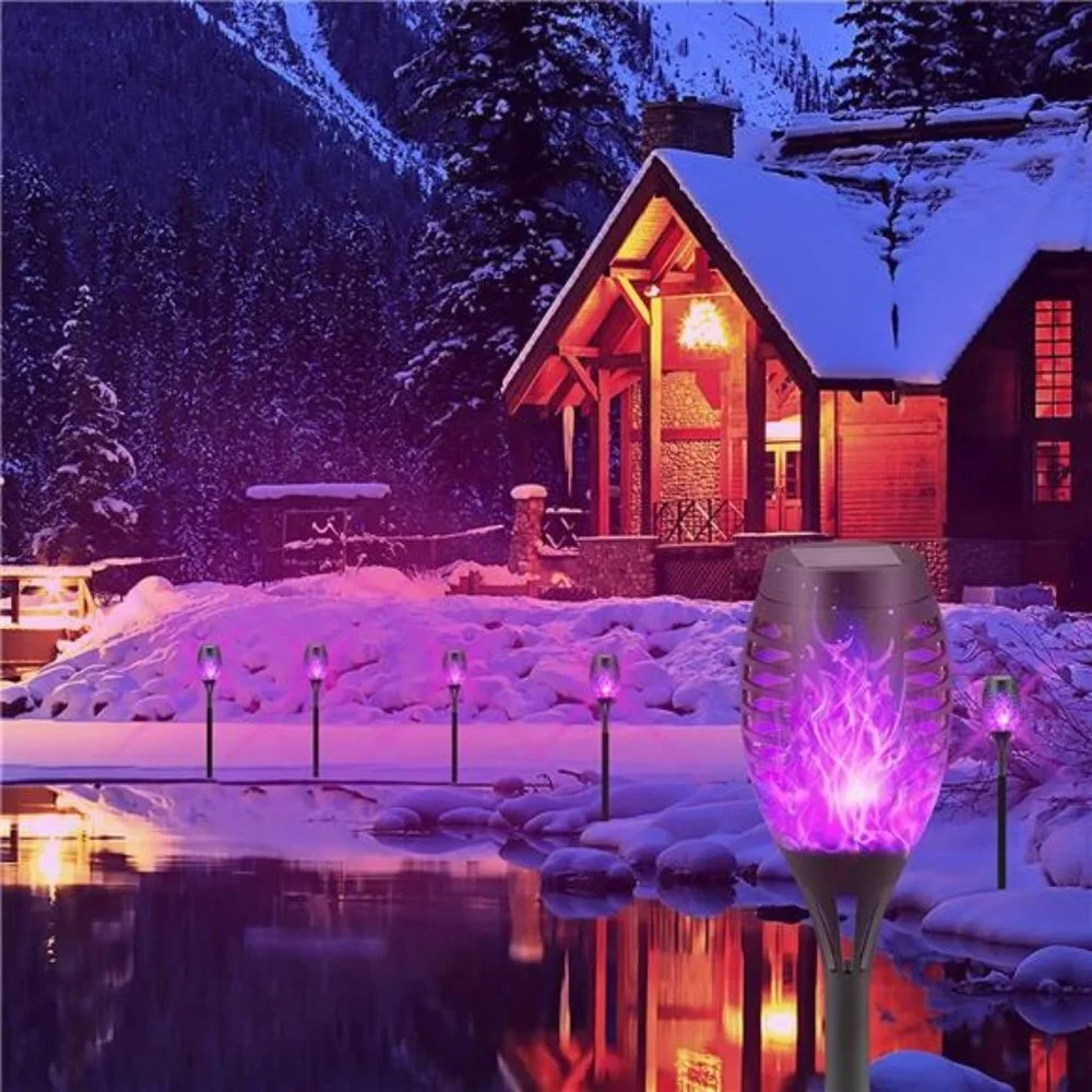 Purple Solar Lights Outdoor, 8 Pack Solar Torches Lights Flickering Flame